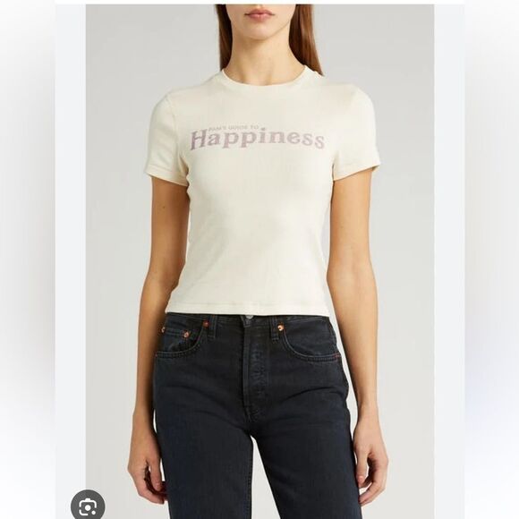 Re/Done Vintage white Classic Happy ‘s tee NWT MEDIUM - Picture 1 of 7